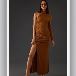 MISHA PAULINE ASYMMETRICAL HIGH-SLIT MAXI DRESS - Bronze - Size 6